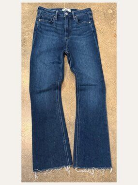 Paige Claudine Jeans 26 High Rise Flare Raw Hem Blue Denim Cropped